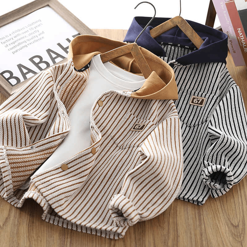 เสื้อคลุมเด็ก เสื้อโค้ทด้านบนลายทางสําหรับเด็กผู้ชายใหม่