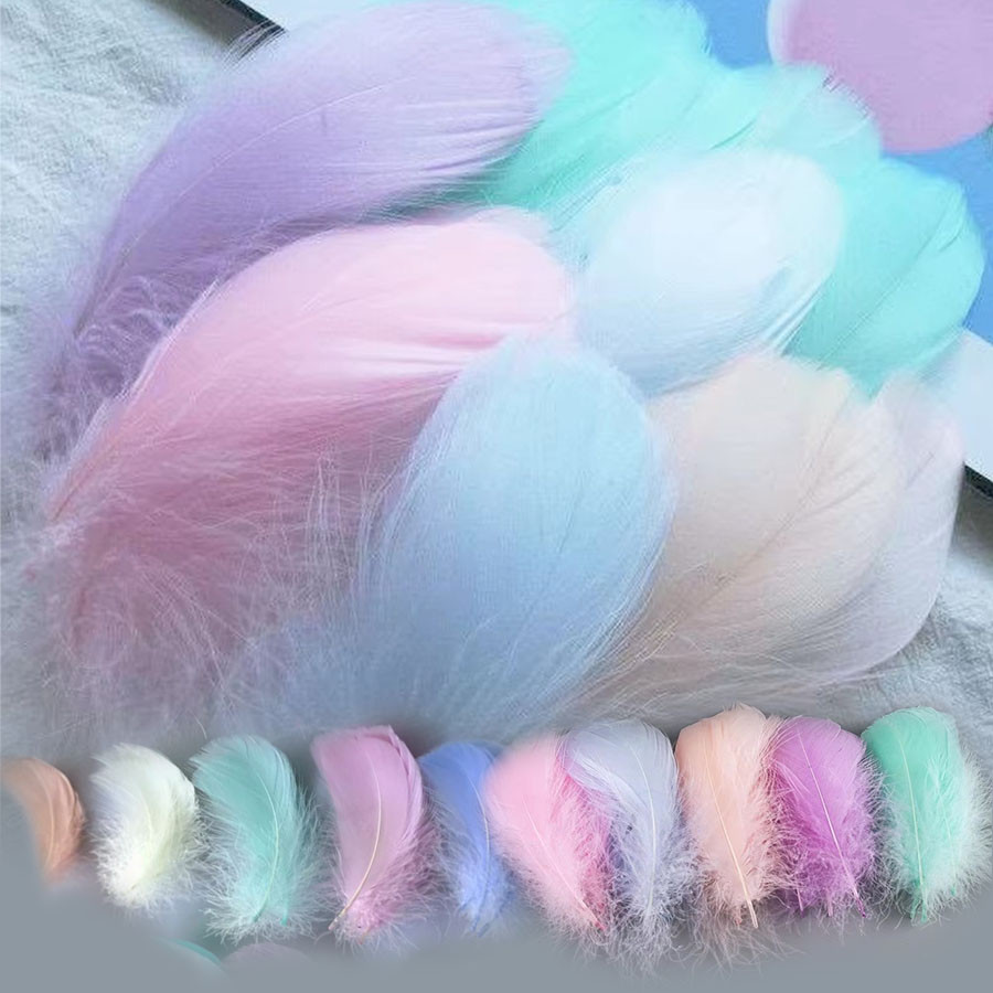 100/300 ชิ้น 4-8 ซม.ขนนกสีสันสดใส DIY ย้อมสีกลางลอย Swan Plume Dream Catcher Ball ของขวัญกล่องบรรจุวัสดุตกแต่ง