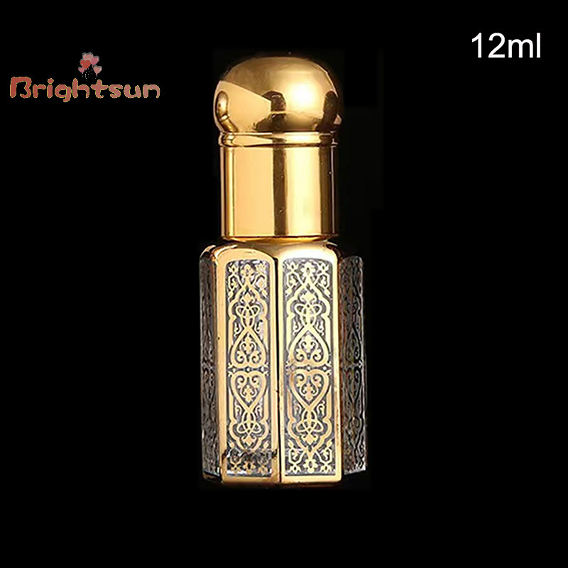 Brightsun 3/6/12ml ขวดลูกกลิ้ง Gold Dropper ขวด Travel Refillable Roll บนแก้วคอนเทนเนอร์ที่ว่างเปล่าใหม่