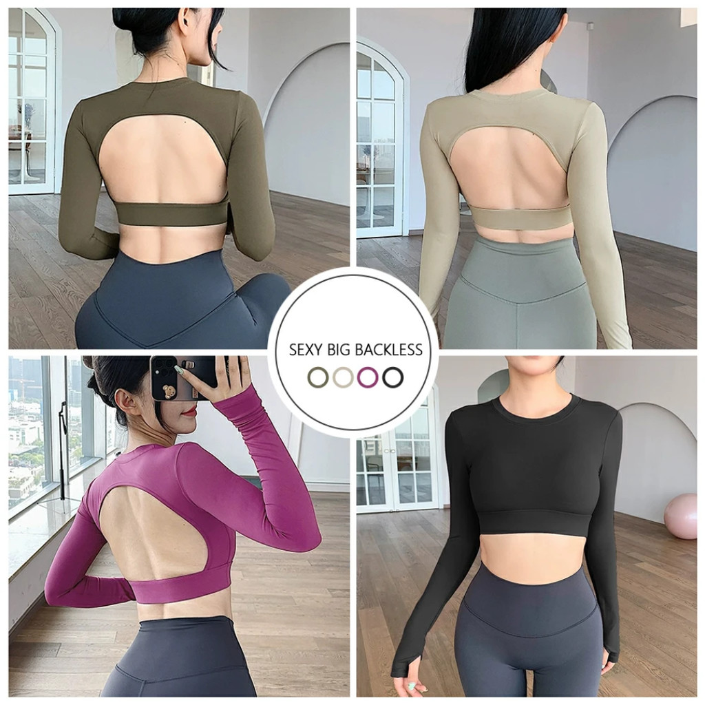 【Beautytrend】(เบาะคงที่) เสื้อกีฬาเซ็กซี่กลับกลวงแขนยาวยิมพิลาทิสเสื้อครอป - รูปที่ 4