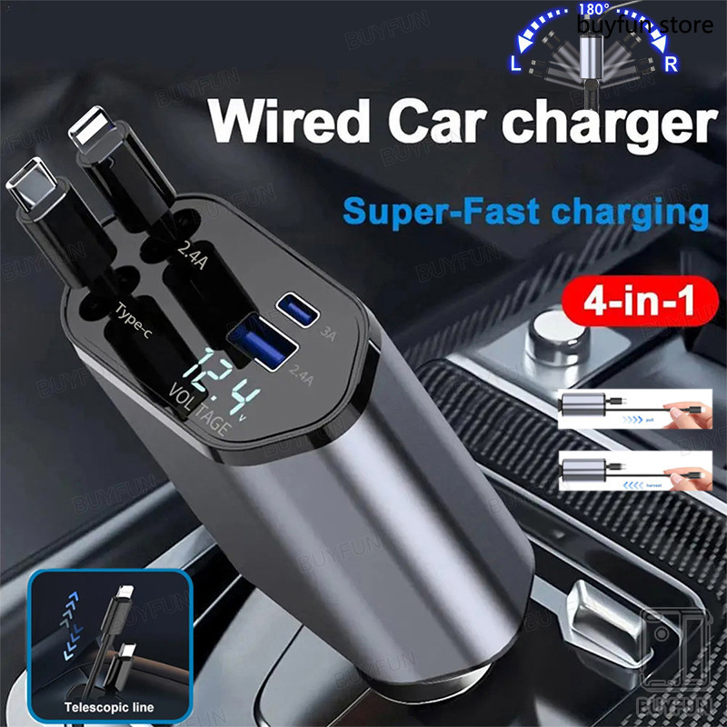 100w 4 in 1 Retractable Car Fast Charger โทรศัพท์มือถือ สาย USB สําหรับ เหมาะสําหรับปลั๊กแปลง สมาร์ท