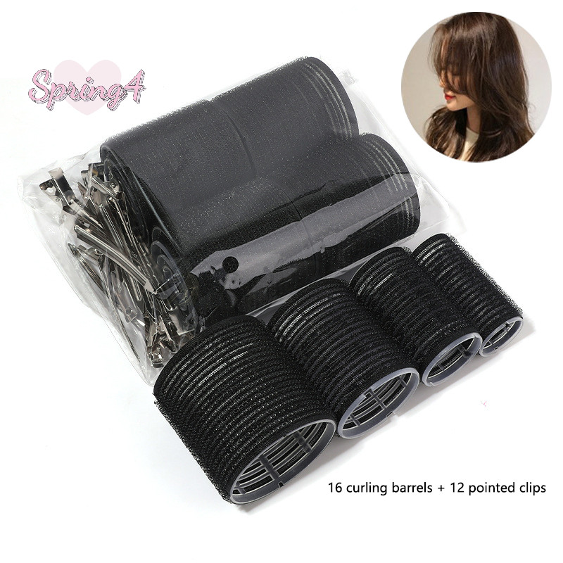 <Spring4> 16 ชิ้น/เซ็ตสีดํา Self-Grip ลูกกลิ้งผมพร้อมคลิป Heatless โรลม้วนผมจัมโบ้ Sticky Hair Roller Set Salon Hair Dressing Curlers Nice