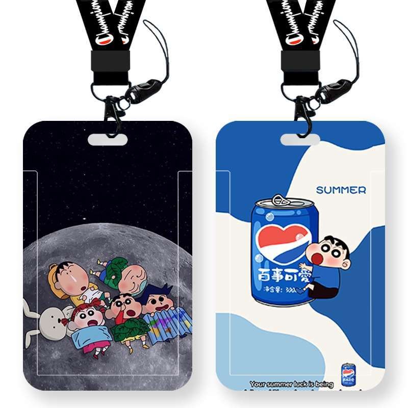 การ์ตูนเครยอนชินจังผู้ถือบัตรเครดิตนักเรียนป้ายบัตรกรณีที่มีเชือกเส้นเล็กคอสํานักงานอุปกรณ์ระบุตัวตน