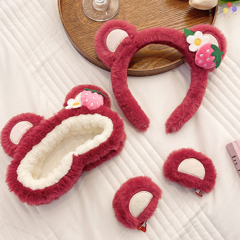 [CO] Kawaii Sweet Hairband สตรอเบอร์รี่หมีตุ๊กตาหูการ์ตูน Face Wash ลื่นน่ารัก Headdress ผม Hoop หญิงอุปกรณ์เสริม TH