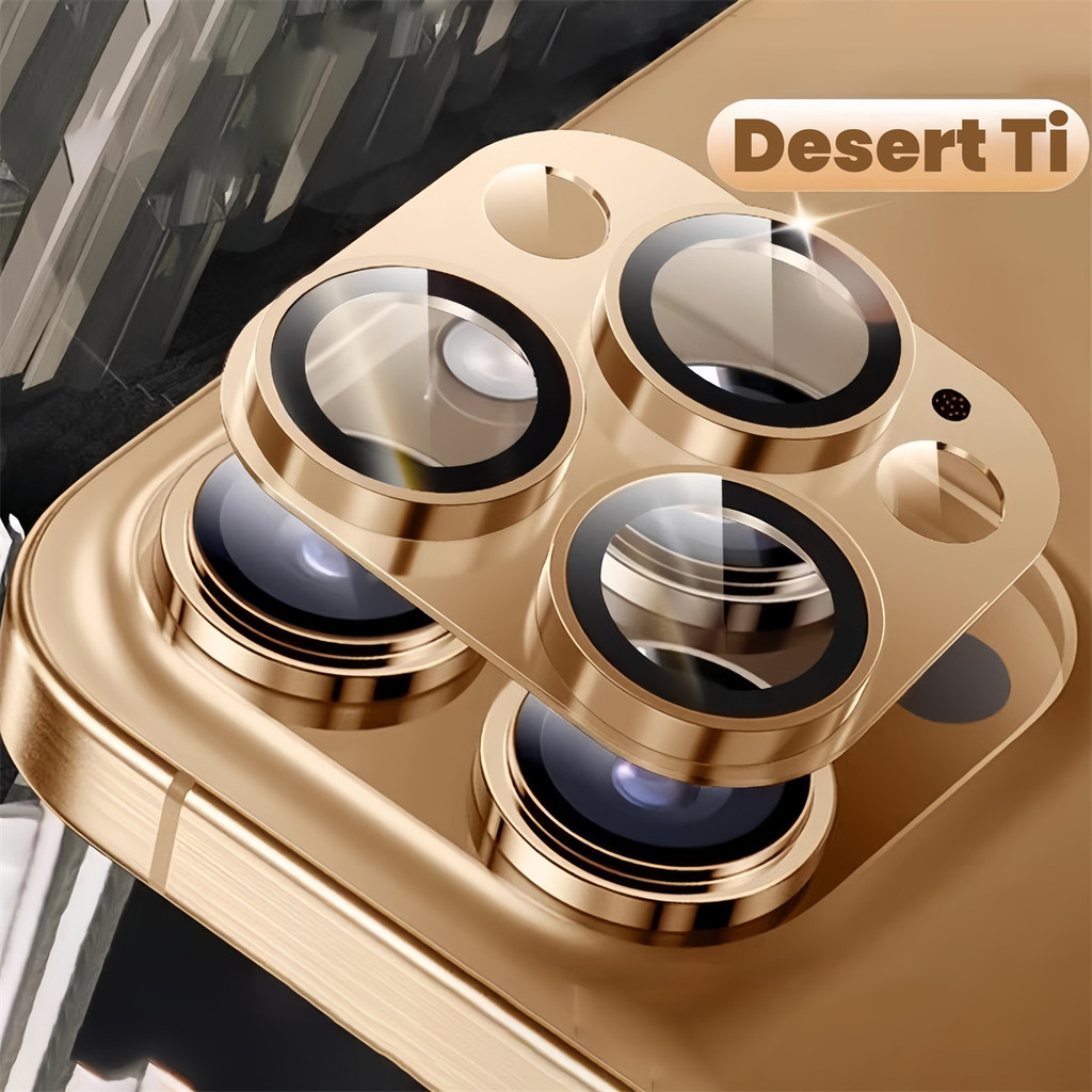 Desert Titanium One-BodyสําหรับiPhone 16 Pro Maxโลหะกล้องเลนส์Protectorกลับเลนส์กระจกนิรภัยสําหรับiPhone 16 15 14 Pro Max 15 Pro 16 Proฝาครอบหมวก
