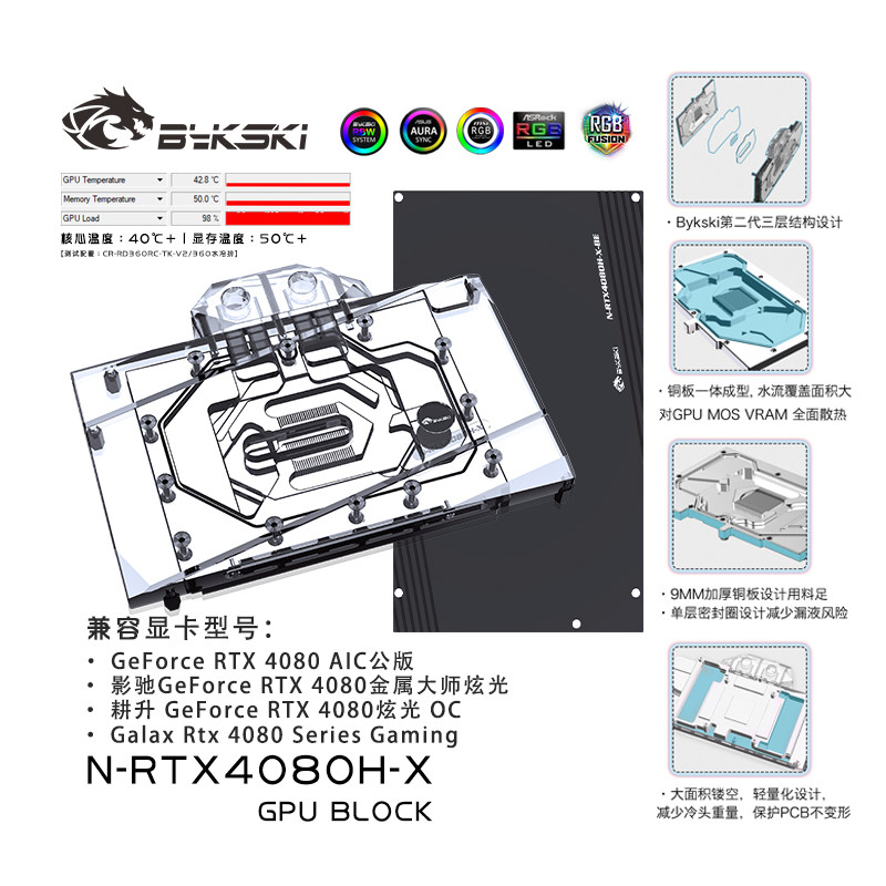 Bykski GPU Water Block สําหรับ NVIDIA GeForce RTX 4080 Reference Edition ASIC/Inno3D iChill RTX 4080