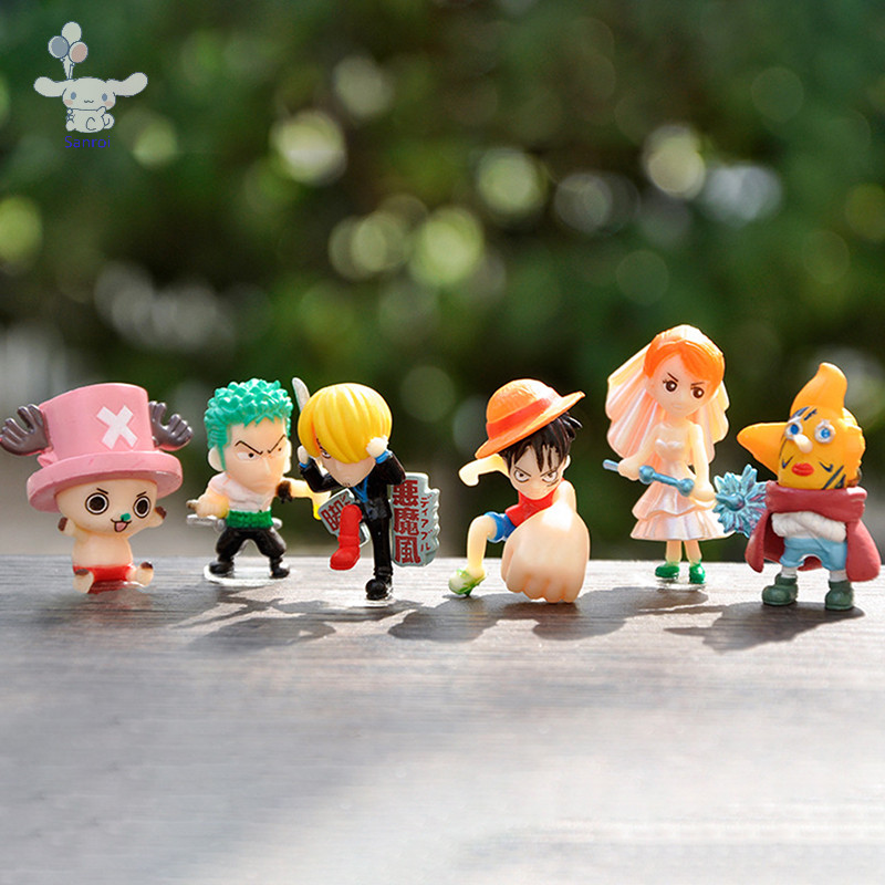 [San] 6 ชิ้น/เซ็ต Mini One Piece Series ตุ๊กตาหมวกฟาง Luffy Joba ตัวเลขการกระทําขนาดเล็ก DIY เครื่องประดับภูมิทัศน์ขนาดเล็ก POP