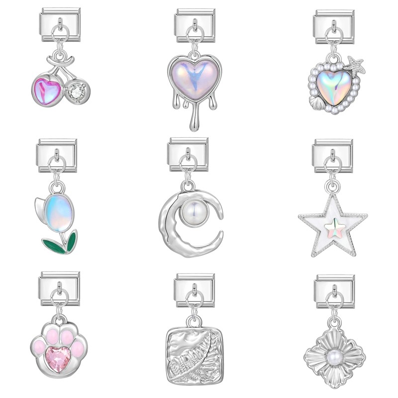 อิตาเลี่ยน Charm Links สําหรับสร้อยข้อมือแฟชั่นเคลือบจี้สร้อยข้อมือเพื่อนครอบครัว DIY โมดูลสร้อยข้อมือ Charm อิตาเลี่ยน Links Fit 9 มม.สร้อยข้อมือสแตนเลสเครื่องประดับ DIY ทํา