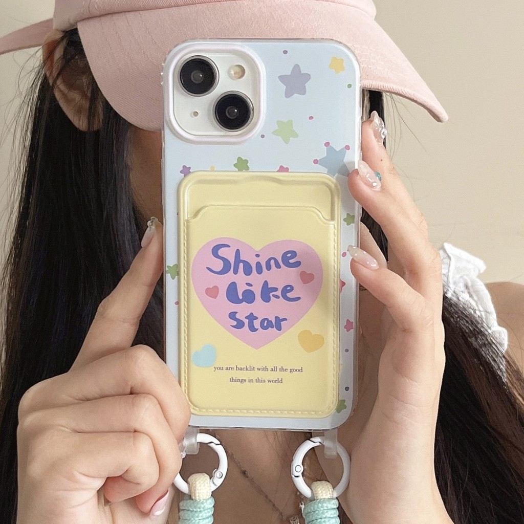 Ins สี Loving Heart XINGX รูปแบบสามารถใส่การ์ด Lanyard เคสโทรศัพท์สําหรับ iPhone 16 Promax 15 Promax 12 13 Mini 14plus 11 Pro Max X XS XR XS Max 7 8 plus Se2020