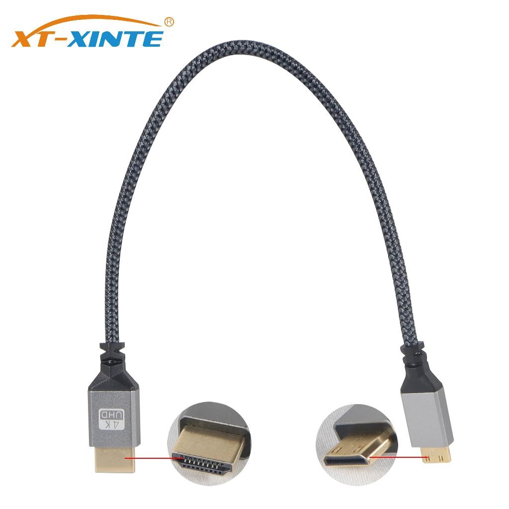 Xt-xinte Mini HDMI เข้ากันได้กับมาตรฐาน HDMI-เข้ากันได้กับ HD Video Cable ด้ายถักไนลอน 4K Video Extension Cable สําหรับกล้อง DSLR