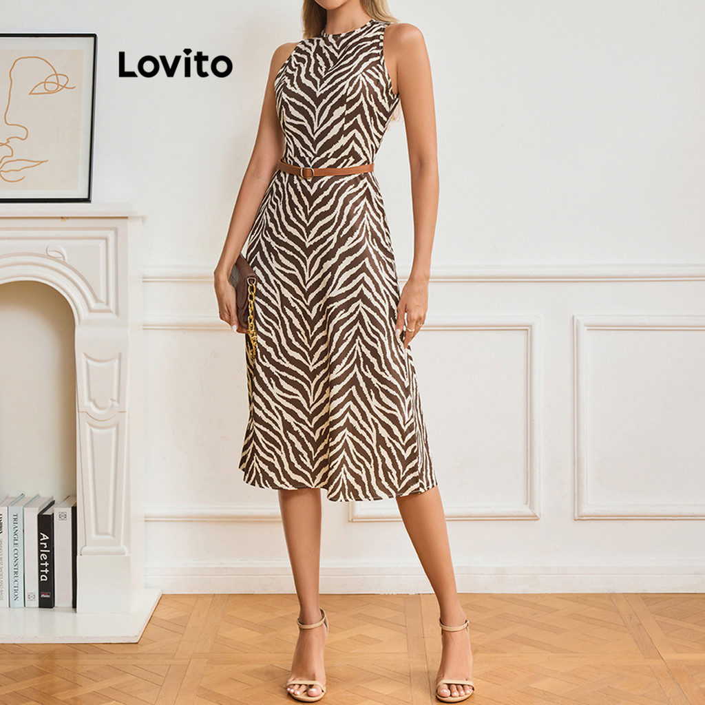 Lovito ชุดเดรสลายม้าลายหรูหราสำหรับผู้หญิง LBL17201