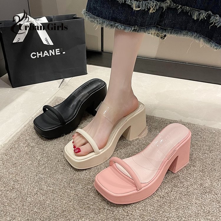 ใหม่ รองเท้าแตะมัฟฟิน ส้นสูง เปิดนิ้วเท้า พื้นหนา สีโปร่งใส แฟชั่นสําหรับผู้หญิง 2024