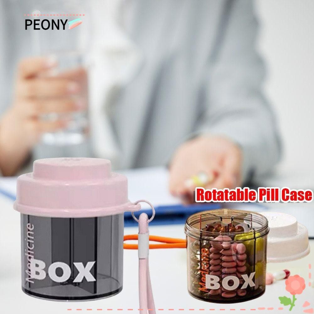 Peonypavilion Pill , พร้อมฝาปิด Visual Window Pill Storage Box, ทนทาน Lanyard Rotatable Pill Box