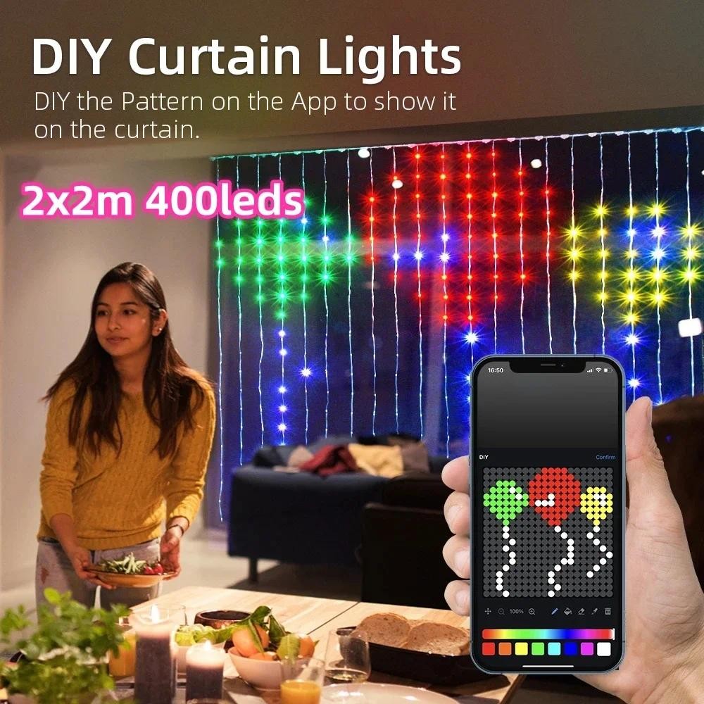 5v USB Led สมาร์ทผ้าม่านไฟบลูทูธ App Led String RGB ไฟ Fairy DIY PictureText จอแสดงผล Led Christmas Party ตกแต่ง
