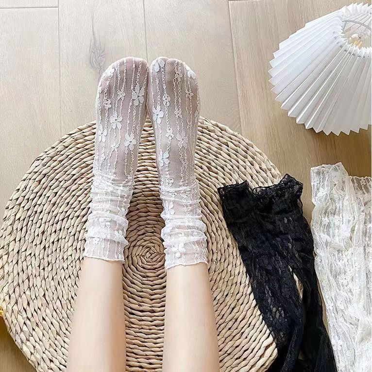 ถุงเท้าผู้หญิง jk จากญี่ปุ่น ถุงเท้าลูกไม้ สีทึบ ตาข่ายระบายอากาศ สไตล์โลลิต้า