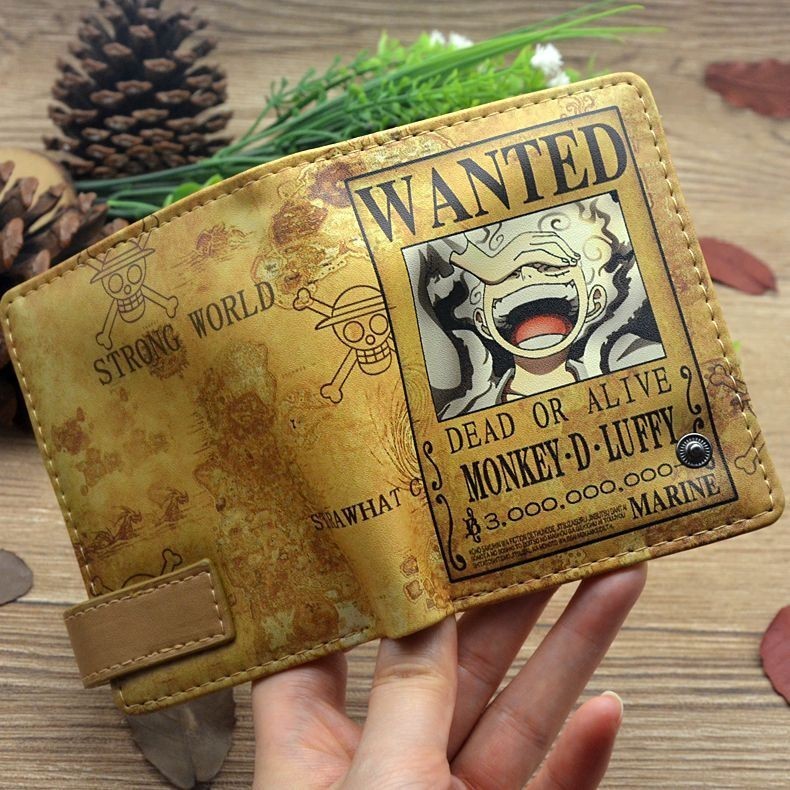 กระเป๋าสตางค์ ใบสั้น ลายการ์ตูนวันพีช Monkey D Luffy มีกระดุม