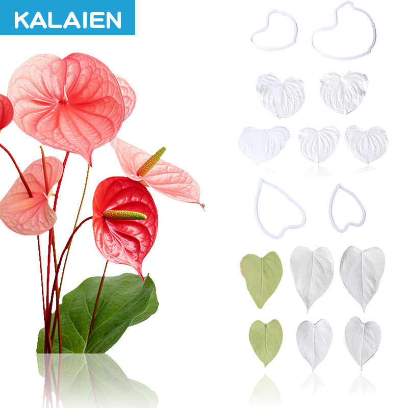 Kailaen หน้าวัวดอกไม้ Leaf Fondant ดอกไม้ชุด Leaf,กลีบหลอดเลือดดําซิลิโคน Mould เครื่องตัดพลาสติกรูปแบบใหม่ Fondant ดอกไม้ DIY Sugarcraft,Clay ชุดสําหรับตกแต่งเค้ก