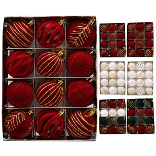 12pçs Bolas De Natal De Veludo , Enfeites De Árvore Flocados Entrega Para Decoração De Feriado