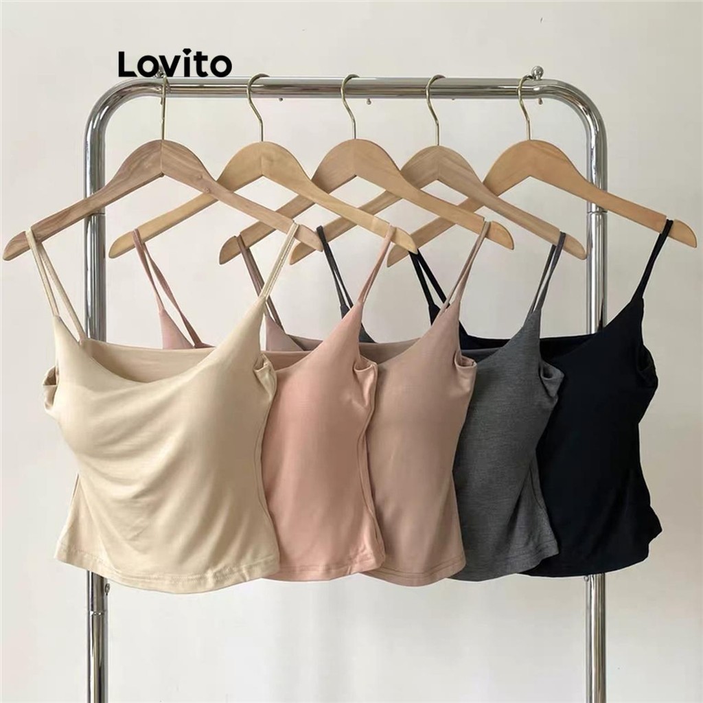 Lovito เสื้อแขนกุดผู้หญิง เบสิก สีพื้น สไตล์ลำลอง LNE50375