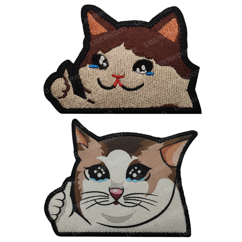 Good แพทช์ Meme แมวน่ารัก, แพทช์แมวร้องไห้ตลก, ตะขอและห่วงปักตรา, อุปกรณ์เสริม DIY Applique