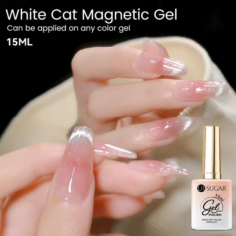 Ur SUGAR 15ml สีขาวสดใสแมวแม่เหล็กเจลสีเจลยาทาเล็บ Galactic Effect Moonlight เจลแม่เหล็กคริสตัลเจลโปแลนด์
