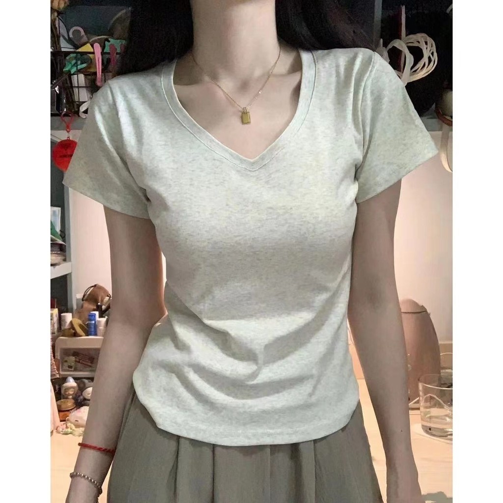 ผ้าฝ้ายแท้ขนาดบวกไขมัน MMV คอแขนสั้นเสื้อยืดผู้หญิงฤดูร้อน Slim-Fit Slimmer ดูการออกแบบที่เรียบง่ายค