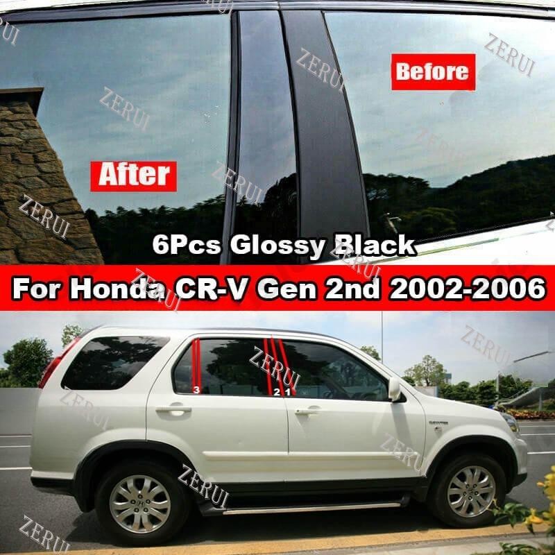 Zr สําหรับ 6 ชิ้นรถหน้าต่างประตูคอลัมน์ BC เสาโพสต์ฝาครอบสําหรับ Honda CRV CR-V 2002-2006 Gen 2 2nd G2 Glossy สีดํากระจกผล PC วัสดุสติกเกอร์จัดแต่งทรงผมอุปกรณ์เสริม