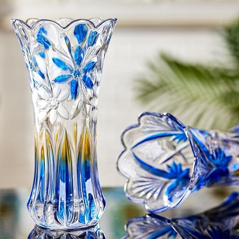 Vase Decoration Living Room Flower Arrangement Aquatic Flowers Lucky Bamboo Dried Flowers Transparent Glass New Chinese Large Home Decoration YUHK LEKB