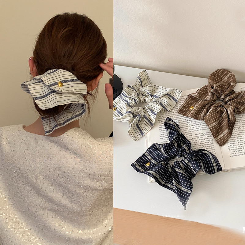 แถบวินเทจผมหางม้า Scrunchies ยางรัดผมเชือกผมยางอุปกรณ์เสริมเกาหลี