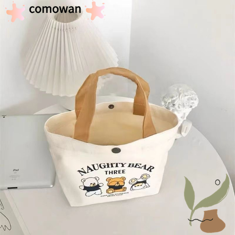 Comwan กระเป๋าผ้าแคนวาส, กระเป๋าถือขนาดเล็กความจุขนาดใหญ่พีช, กระเป๋าเดินทางผ้าใบลายการ์ตูนแฟชั่น