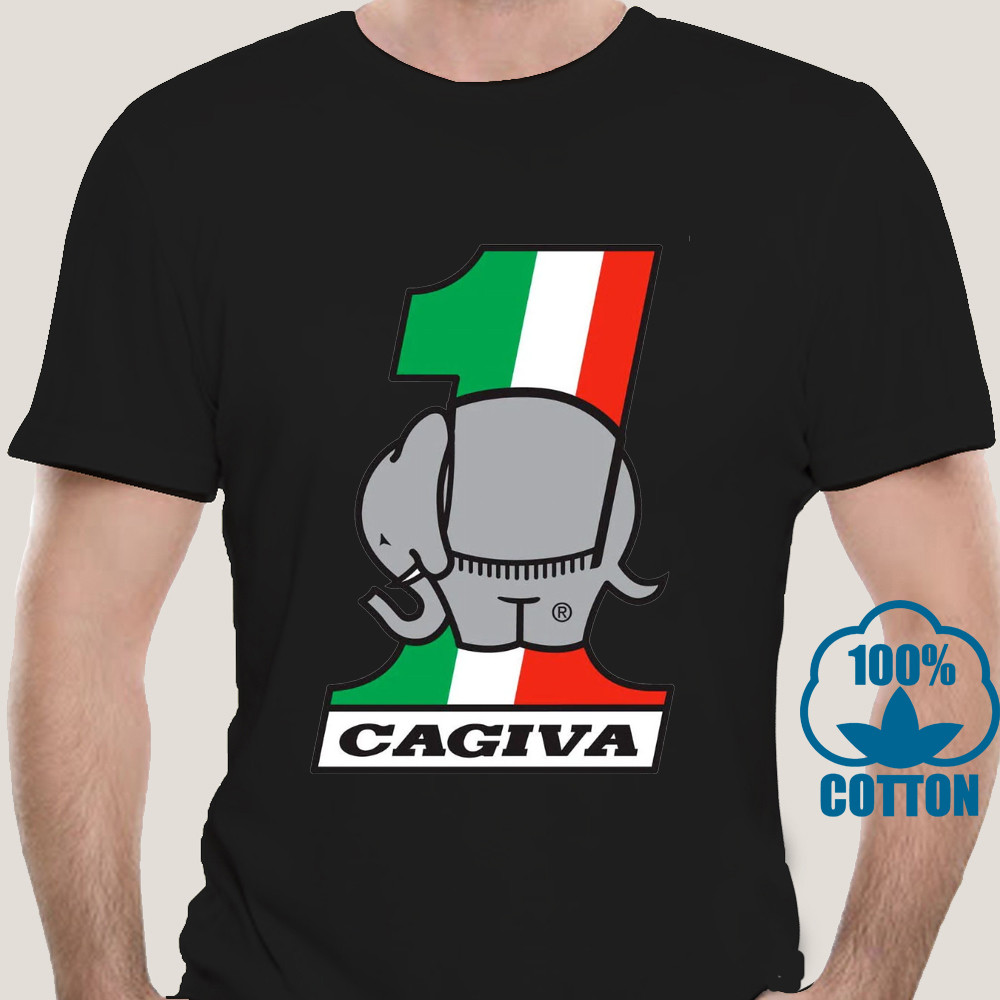 รุ่นระเบิด⭐ 3548D New Cagiva Motorcycle Logo Elephant Black White Men'S T-Shirt S-2Xl B Tee Shirt