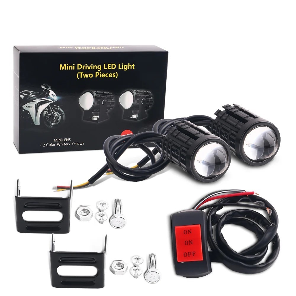 2pcs Universal รถจักรยานยนต์ LED ไฟหน้าโปรเจคเตอร์เลนส์ Dual สี ATV สกู๊ตเตอร์ขับรถโคมไฟหมอกเสริม Spotlight โคมไฟ