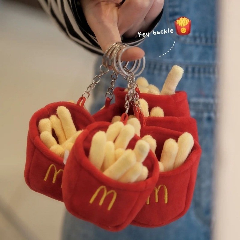 อาหาร Kawaii แฮมเบอร์เกอร์ French Fries จี้พวงกุญแจ Novelty แฮมเบอร์เกอร์