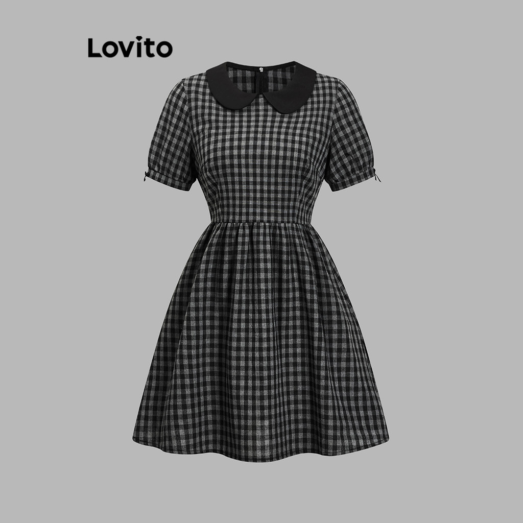 Lovito ชุดลำลอง ลายกิงแฮมสีตัดกันCollar สำหรับผู้หญิง L102AD341