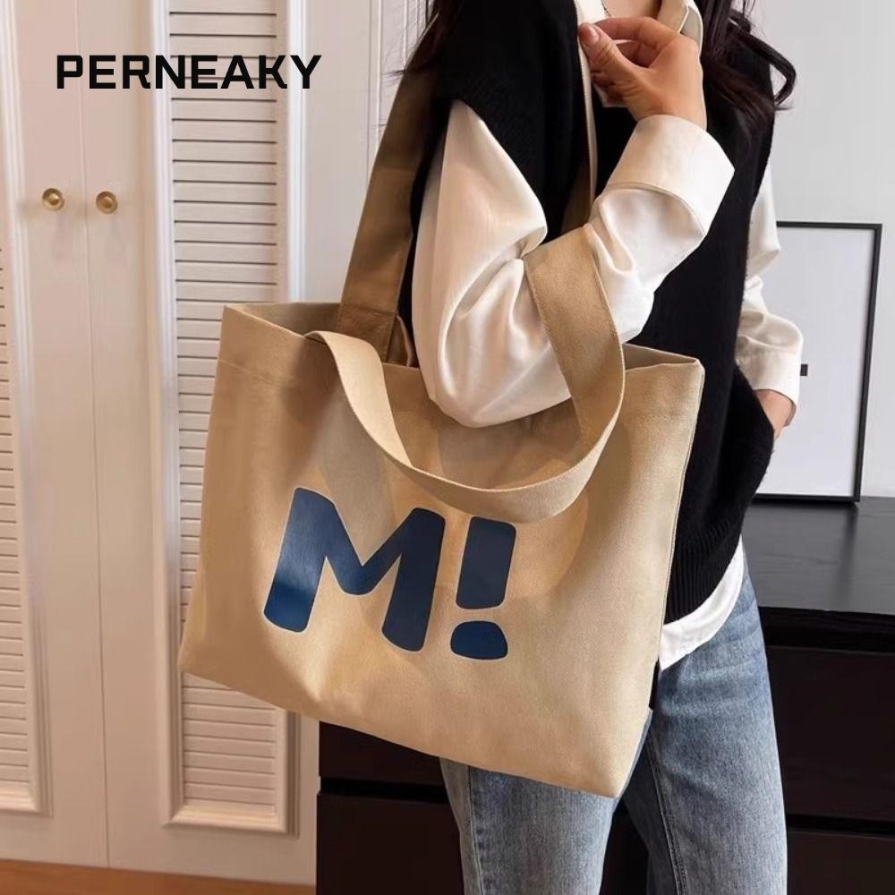 Perneaky กระเป๋าผ้าแคนวาส, กระเป๋าสะพายความจุขนาดใหญ่สไตล์ญี่ปุ่น, พิมพ์ตัวอักษรเกาหลี Multifuntional Sling Backpack Women Girls