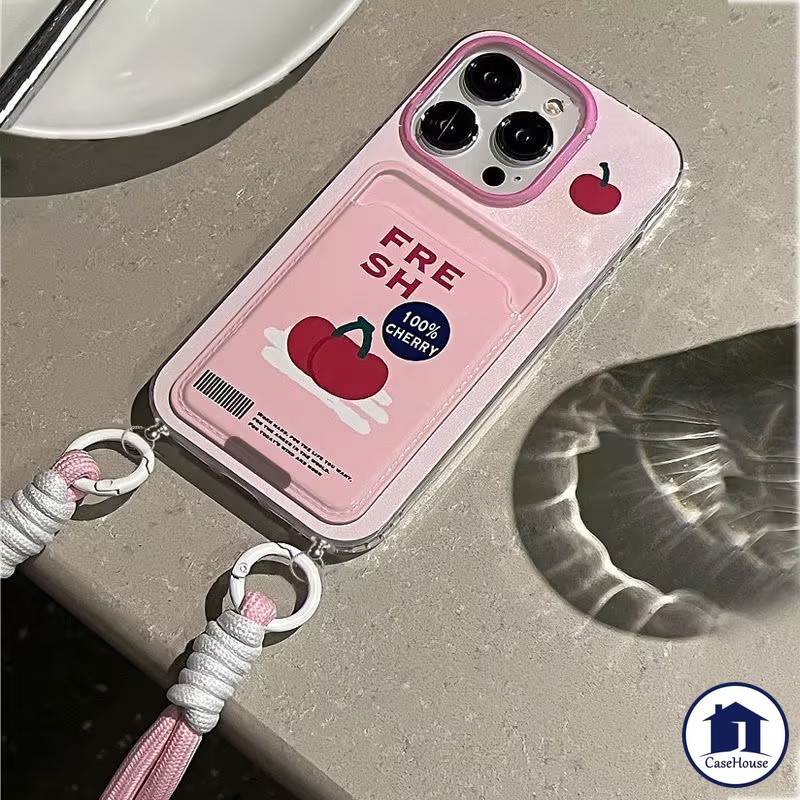 เคสแบบนุ่มคล้องคอรูปเชอร์รี่แฟชั่น เข้ากันได้กับ IPhone 7 16 Plus 15 14 13 12 11 16 Pro Max XR 15 14 16 15 Pro XS Max SE