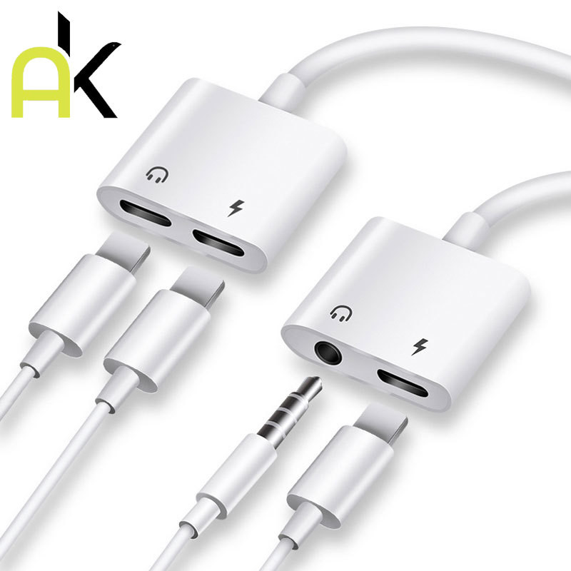 AK อะแดปเตอร์หูฟัง For IPhone รองรับอะแดปเตอร์สายต่อหูฟังไมโครโฟนขนาด 3.5 มม. พร้อมอะแดปเตอร์หูฟังแบบแปรงชาร์จ Type-C