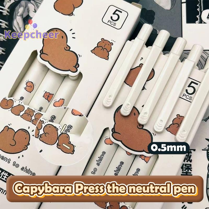 [Keepcheer] 5pcs 0.5 มม.น่ารัก Capybara ปากกาเจลปากกาหมึกสีดํา Sig ปากกา Wrig เครื่องมือโรงเรียนอุปกรณ์สํานักงานนักเรียนเครื่องเขียน [ใหม่]
