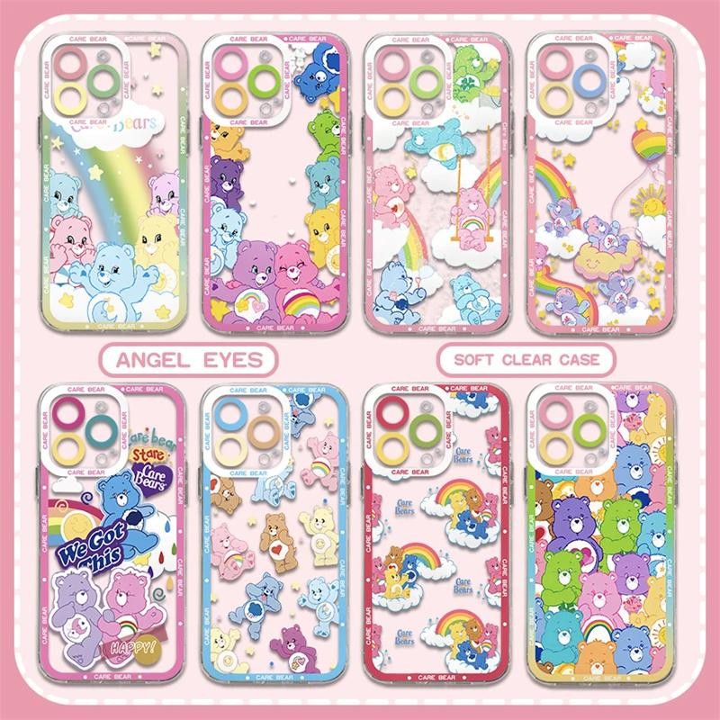 น่ารัก Care Bear สําหรับ Samsung Galaxy A12 A22 A32 A51 A71 4G A52 A52S A50 A50S A30S A53 5G A03S กรณีการ์ตูนนุ่มกล้องป้องกัน TPU Square Angel Eyes