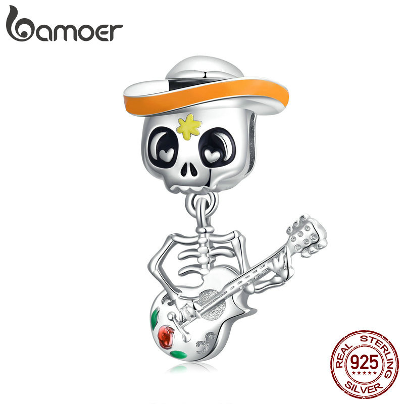 Bamoer 925 Sterling Sliver Charm Guitar Skeleton Design Simple DIY สําหรับสร้อยข้อมือสําหรับผู้หญิง 