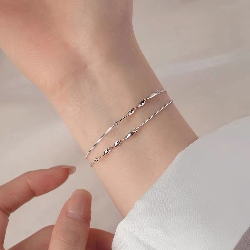 ส925 เงินสเตอร์ลิง โมเบียส สร้อยข้อมือสองชั้นแฟชั่นที่เรียบง่ายเครื่องประดับของขวัญนักเรียนหญิง