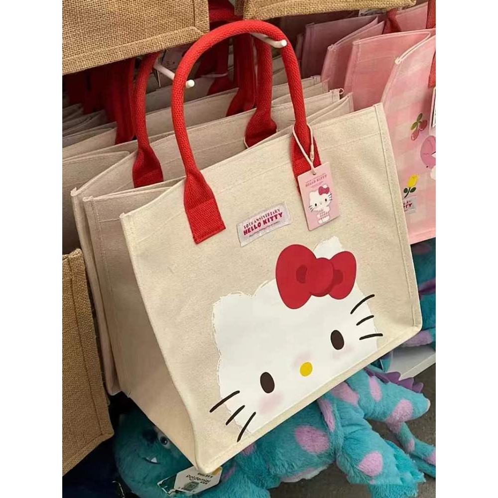 Sanrio Hellokitty Same Style 2024 New Cartoon Handbag Canvas Printed Hello Kitty Bag mcfl