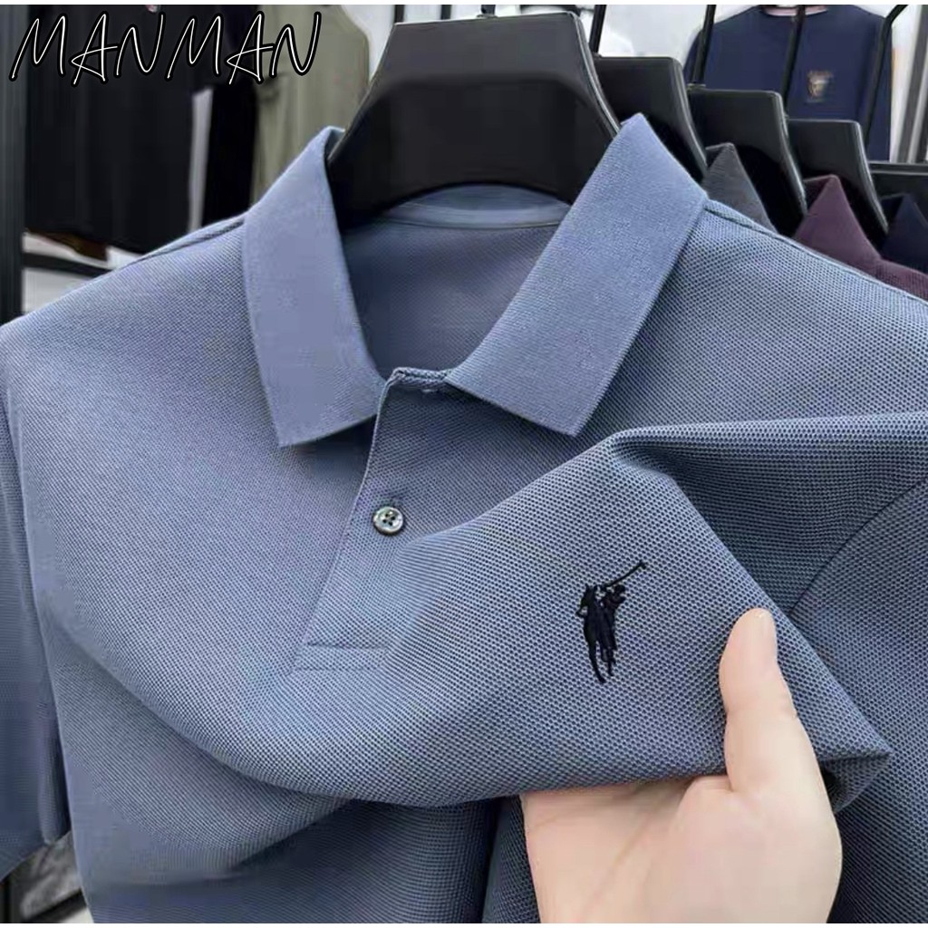 MANMAN เสื้อโปโลผู้ชาย แขนสั้นคอปก สีล้วน ธุรกิจ เสื้อคอปก เลือกได้หลายสี