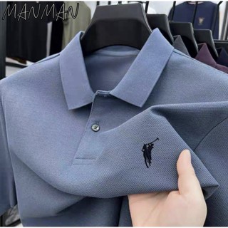 MANMAN เสื้อโปโลผู้ชาย แขนสั้นคอปก สีล้วน ธุรกิจ เสื้อคอปก เ…