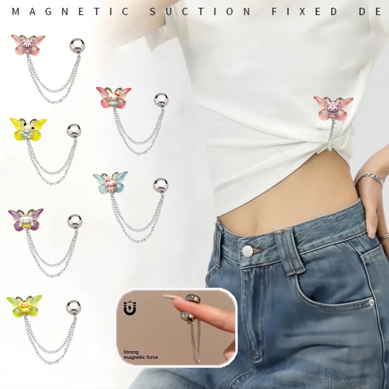 [YUNYUAN] การ์ตูนผีเสื้อ Kt Cat Magnetic Absorption เอวหัวเข็มขัด Unisex Fixed Anti-slip Chain Punch-ฟรีปุ่มปรับ