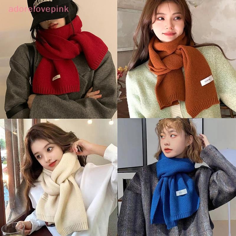 Adorelovepink ฤดูหนาว Knitg ผ้าพันคอผู้หญิงความร้อนคออุ่นขนแกะ Solid Keep Warm ผ้าพันคอหนา Windproof คอ th