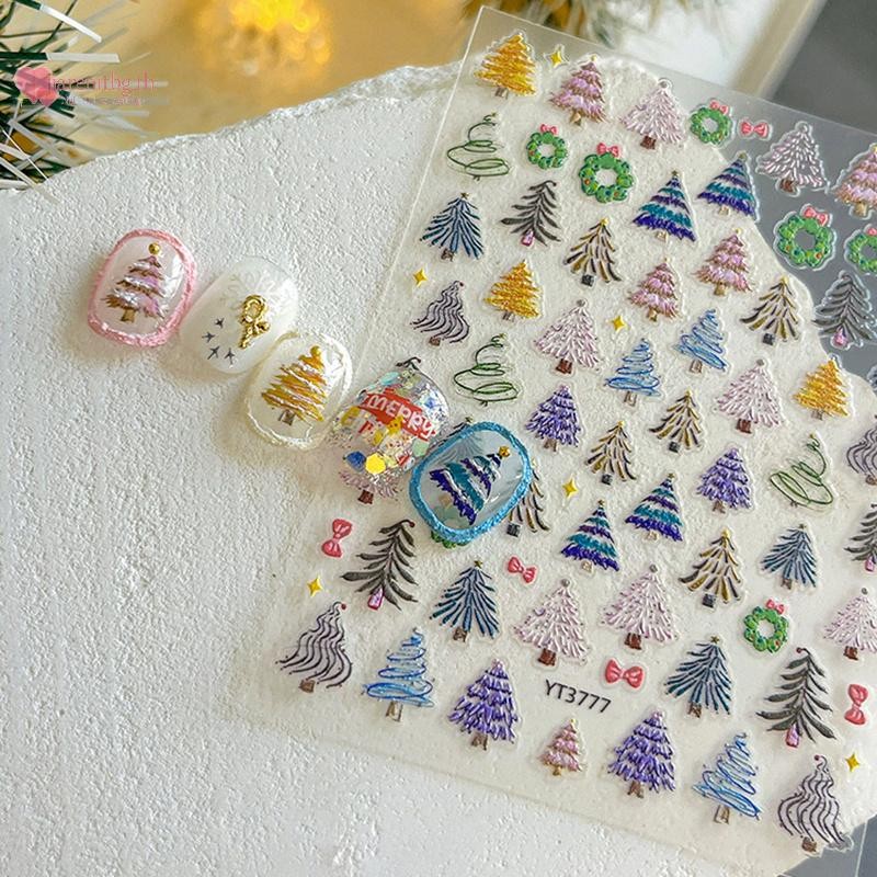 Renbg คริสต์มาสสติกเกอร์เล็บรูปแบบ Christmas Nail Art Decals สีสันต้นคริสต์มาสกาวเล็บ Decals Party DIY เล็บ Salon TH