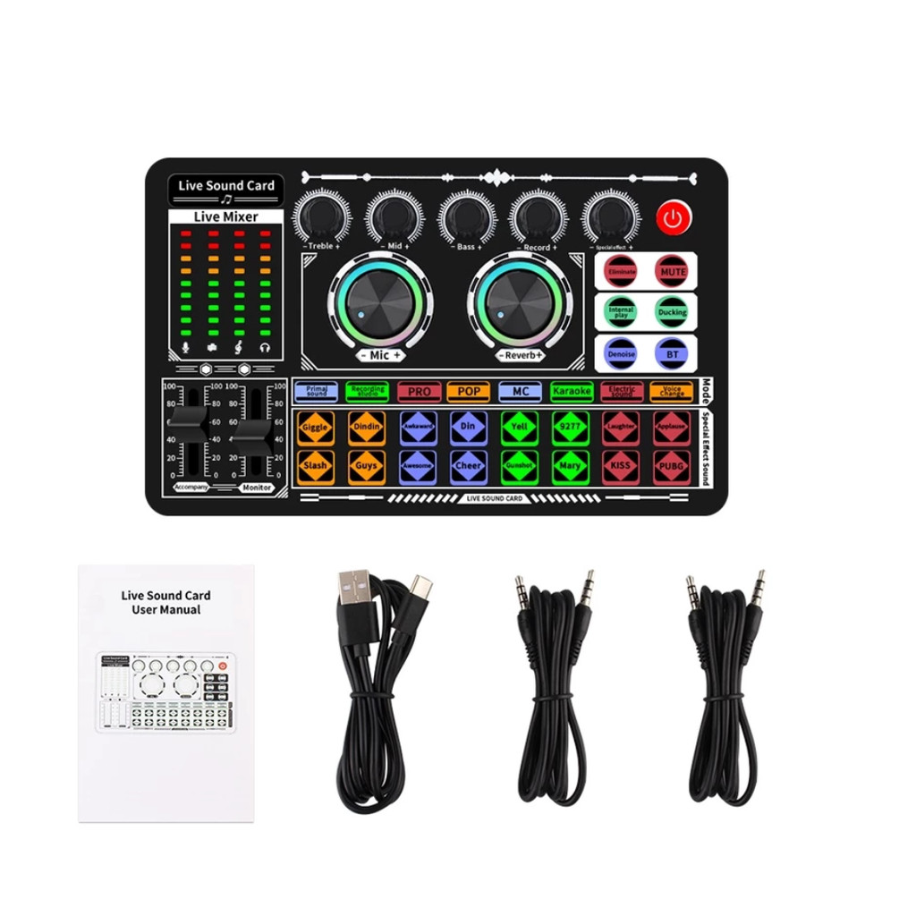 Bonkyo F999 การ์ดเสียงบลูทูธเข้ากันได้กับภายนอกไร้สาย DJ Mixer ลดเสียงรบกวน