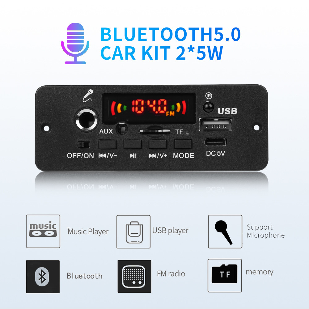 Zr สําหรับ 10W เครื่องขยายเสียง MP3 ถอดรหัสไร้สายบลูทูธ 5.0 5V 12V ถอดรหัสบอร์ดเครื่องเสียงรถยนต์ MP3 เครื่องเล่น USB TF วิทยุ FMโมดูล WMA พร้อมรีโมทคอนโทรล