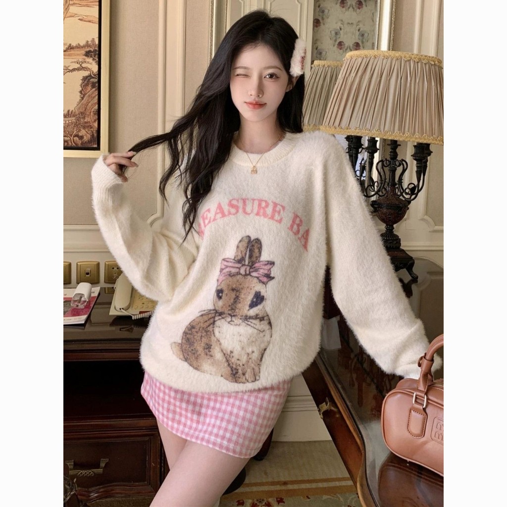 เสื้อกันหนาวการ์ตูน เสื้อกันหนาวเสื้อถักน่ารักสบายๆสไตล์ขี้เกียจหลวม